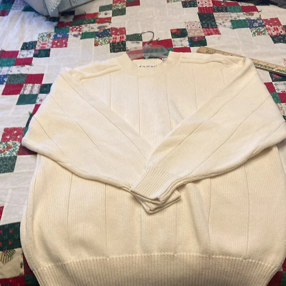 Cotton Traders mens knit sweater size large vintage cream 100% cotton fireside - Picture 3 of 7